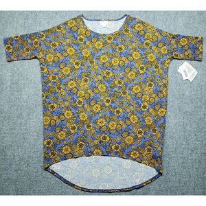 LulaRoe Irma Top Tunic Womens S Blue Orange Floral Round Neck Short Sleeve New